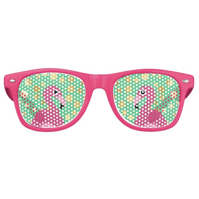 Lunettes De Fête Retro Flamingo Gold Glitter on Green (Devant)