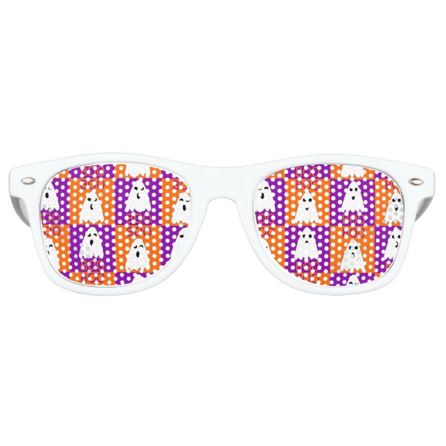 Lunettes De Fête Retro Halloween Boo Ghost Purple et Carrés orange (Devant)