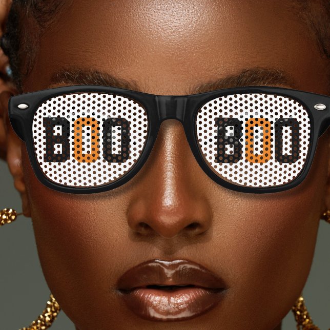 Lunettes De Fête Retro Halloween noir blanc orange Éffrayant Boo (white and black boo ghost Halloween party retro sunglasses)