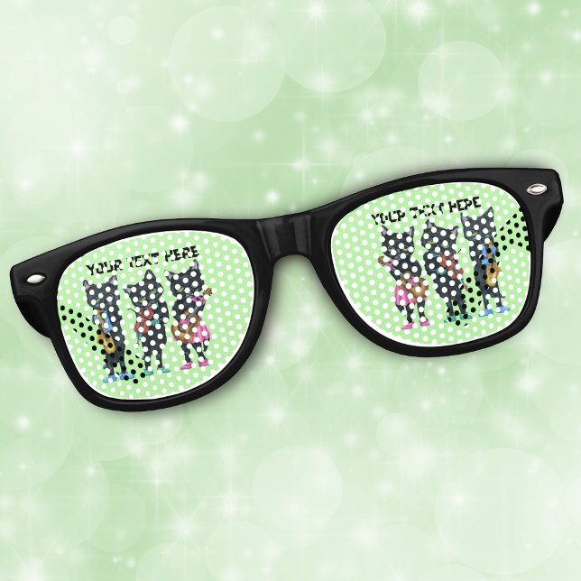 Lunettes De Fête Retro Instruments de musiciens de chats noirs en Cravate (Black cat musicians instruments in colourful clothing on green background black party retro glasses.)