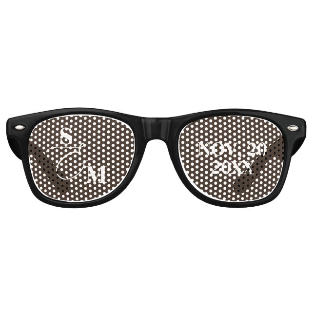 Lunettes De Fête Retro Mariage Classique Monogramme & Script (Devant)