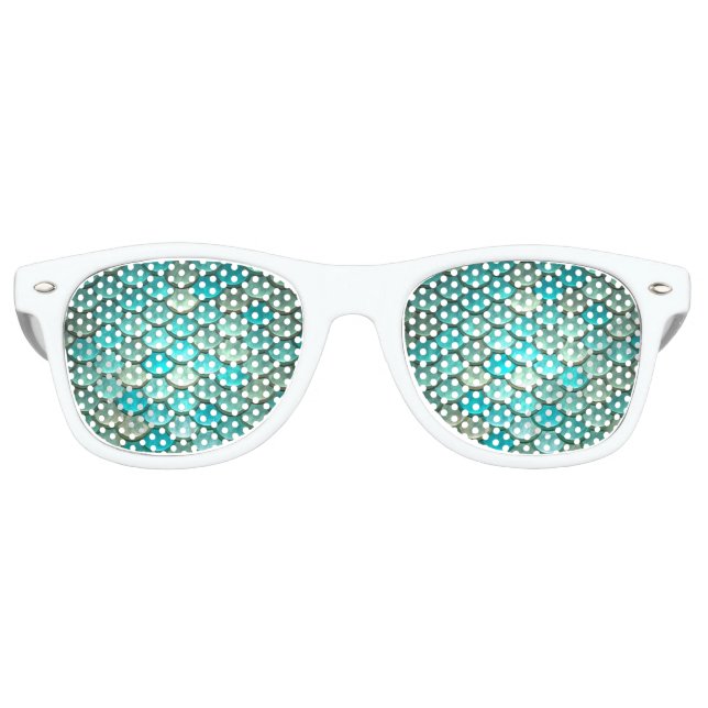 Lunettes De Fête Retro Mermaid minet écailles de poisson vert motif (Devant)