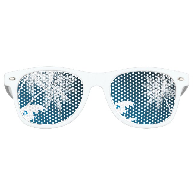 LUNETTES DE FÊTE RETRO OMBRÉ BLUE TROPICAL PALMS (Devant)