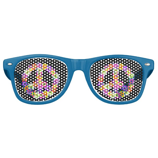 Lunettes De Fête Retro Panneau de paix Floral sur noir (Devant)