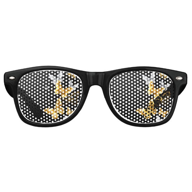 Lunettes De Fête Retro Papillons blancs et dorés (Devant)