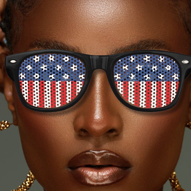 Lunettes De Fête Retro Red White & Blue Patriotique USA American Flag Ret (usa american flag stars and stripes retro sunglasses)