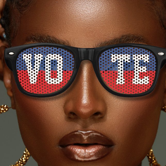 Lunettes De Fête Retro Rouge Blanc & Bleu Jour du vote (red white and blue vote retro sunglasses)