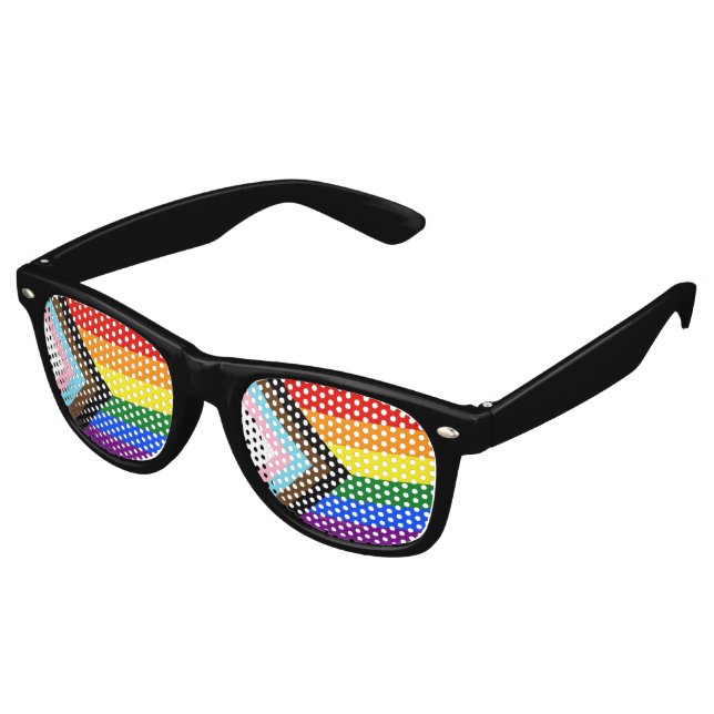 Lunettes De Fête Retro SlipperyJoe's Progress Pride Drapeaux gay cadeaux  (Angulaire)