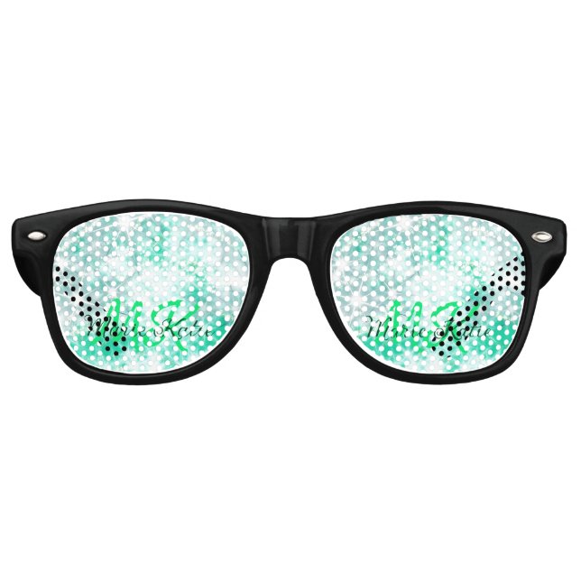 Lunettes De Fête Retro Turquoise turquoise agate aqua monogramme ajouter  (Devant)