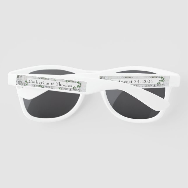 Lunettes De Soleil Dentelle blanche et Feuilles Roses (Dos)