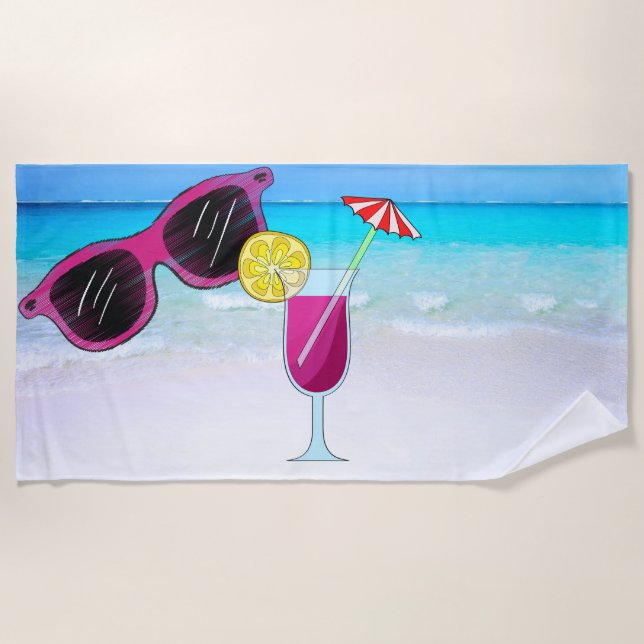 Lunettes de soleil et boisson Serviette de plage (Devant)