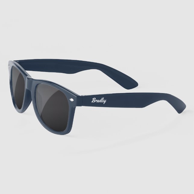 Lunettes De Soleil Personnalisé Nom Personnalisé Moderne Blanc Élégan (Gauche)