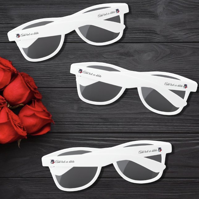 Lunettes De Soleil Unicorne Noire Fleurs pourpres Rouges (Créateur téléchargé)