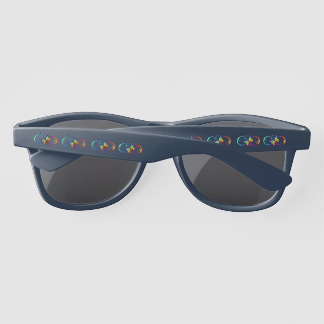 Lunettes De Soleil Vibrant infinity with rainbow butterfly on black (Dos)