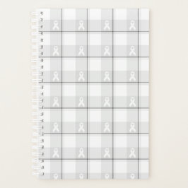 Lung Cancer Awareness Plaid Planner, White Ribbon