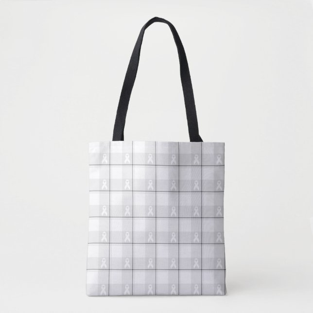Lung Cancer Awareness Plaid Tote, White Ribbon Tasche (Vorderseite)
