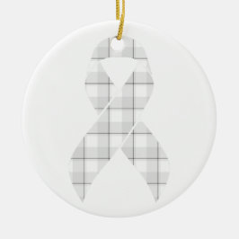 Lung Cancer Awareness Plaid White Ribbon Keramik Ornament