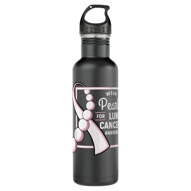 Lung Cancer Shirt Carcinoma Tumor Pearl Ribbon Che Edelstahlflasche (Vorderseite)