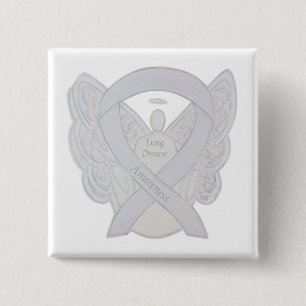 Lung Disease Awareness Angel Pearl Ribbon Art Butt Button