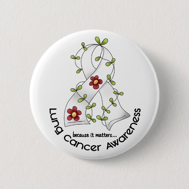 Lungenkrebs-Bewusstsein BLUMEN-BAND 1 Button (Vorderseite)