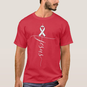 Lungenkrebs Bewusstsein Jesus White Ribbon Geschen T-Shirt