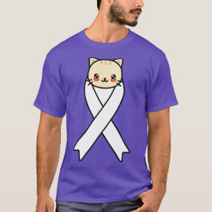 Lungenkrebs Bewusstsein Kawaii Katze Weißes Band G T-Shirt