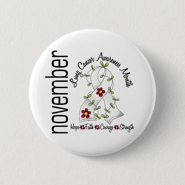 Lungenkrebs-Bewusstseins-Monats-Blumen-Band 1 Button (Vorderseite)