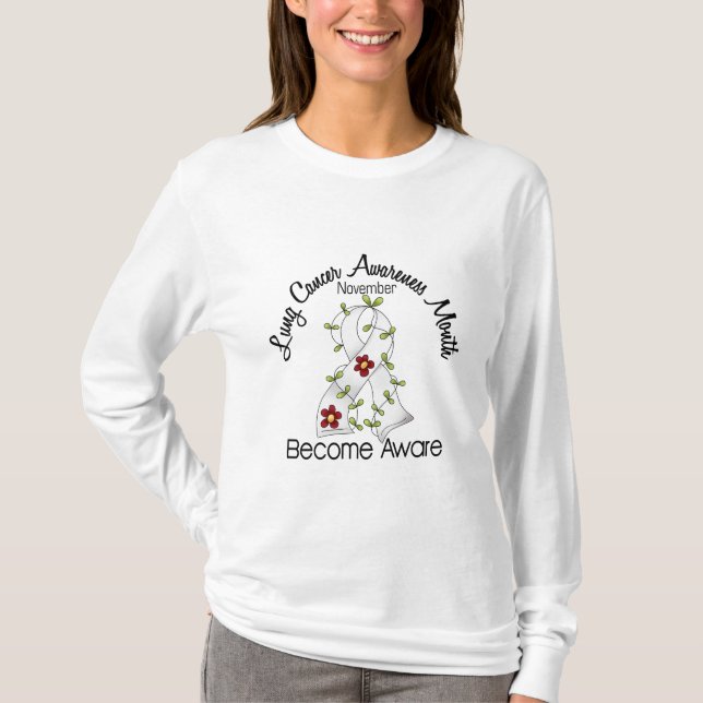 Lungenkrebs-Bewusstseins-Monats-Blumen-Band 2 T-Shirt (Vorderseite)