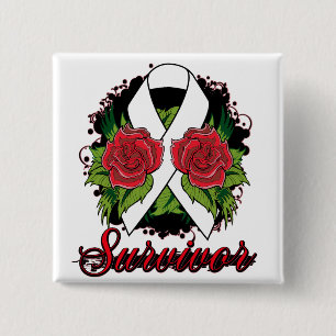 Lungenkrebs-Überlebend-Rosen-Tätowierung Button