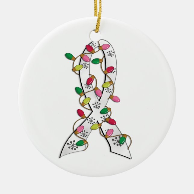 Lungenkrebs-Weihnachtslicht-Band Keramik Ornament (Vorne)
