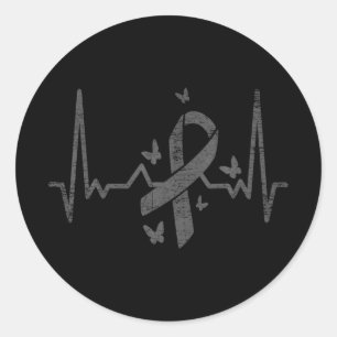 Lungenkrebs White Ribbon Heartbeat Lungenkrebs Awa Runder Aufkleber