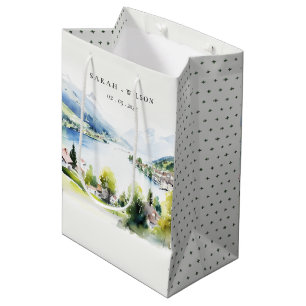 Lungern Schweiz Aquarell-Landschaft Hochzeit Mittlere Geschenktüte