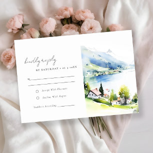 Lungern Schweiz Aquarell-Landschaft Hochzeit RSVP Karte