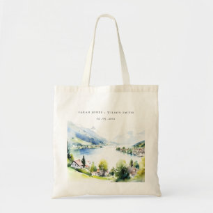 Lungern Schweiz Aquarell-Landschaft Hochzeit Tragetasche