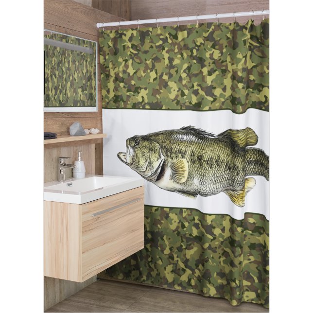 Lunker Largemouth Bass Fischen Grüne Camouflage Duschvorhang (Bass Fishing Camo Shower Curtain)