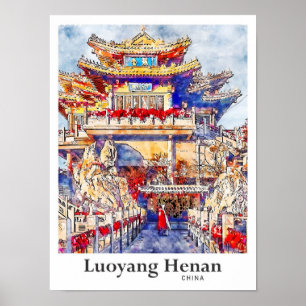 Luoyang Henan China Reisen Wasserfarben Handgezeic Poster