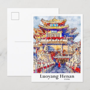 Luoyang Henan China Reisen Wasserfarben Handgezeic Postkarte