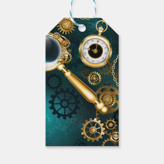 Lupe im Steampunk-Stil Geschenkanhänger (Vorderseite)