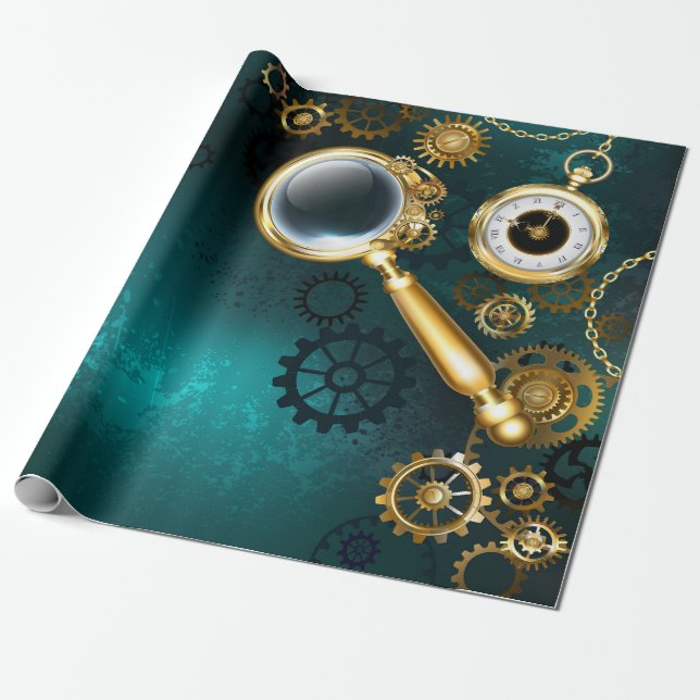 Lupe im Steampunk-Stil Geschenkpapier (Ungerollt)