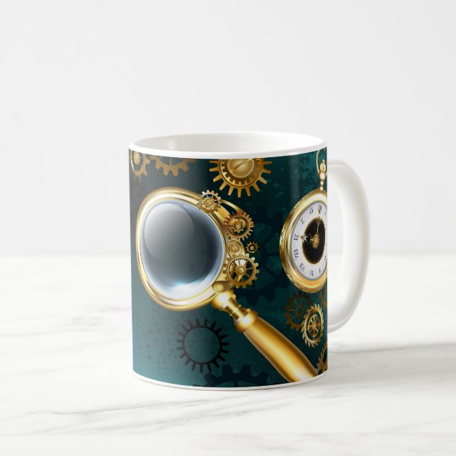 Lupe im Steampunk-Stil Kaffeetasse (VorderseiteRechts)
