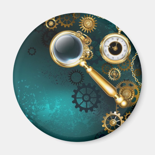 Lupe im Steampunk-Stil Magnet (Vorne)