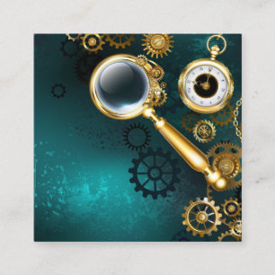 Lupe im Steampunk-Stil Telefonnummerkarte