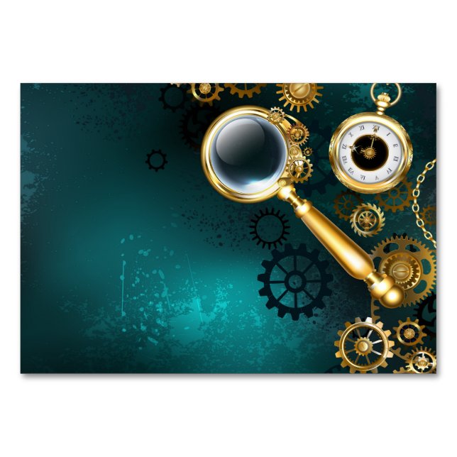 Lupe im Steampunk-Stil Tischnummer (Vorderseite)