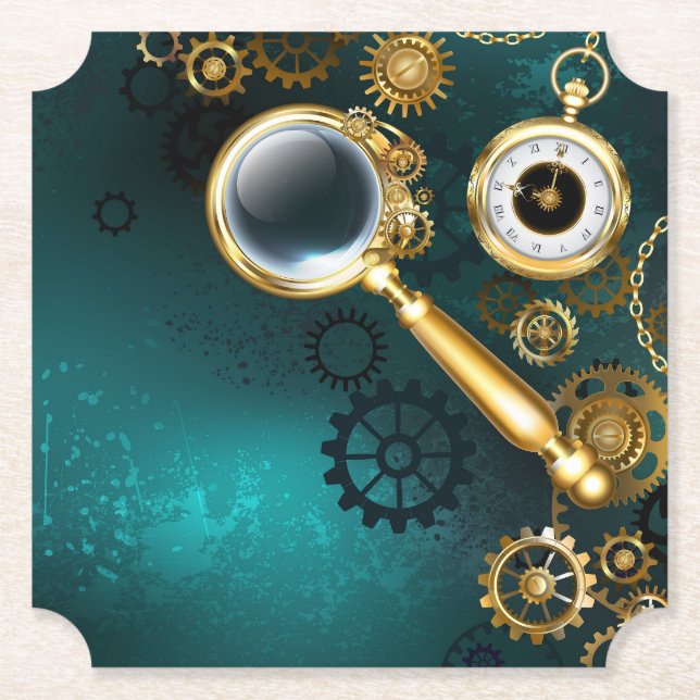 Lupe im Steampunk-Stil Untersetzer (Vorderseite)