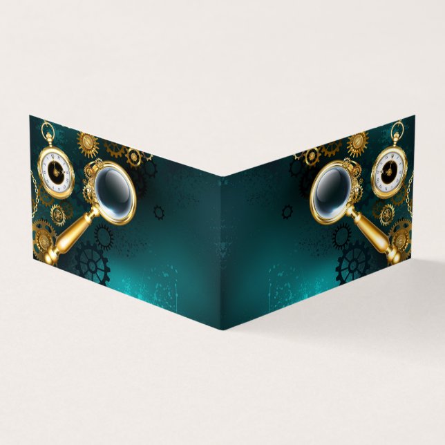 Lupe im Steampunk-Stil Visitenkarten (Vorderseite)