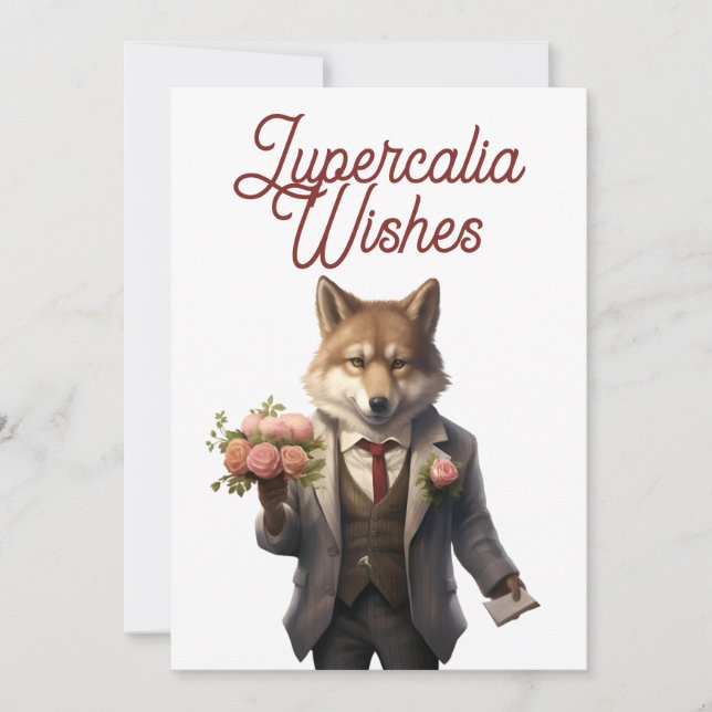 Lupercalia Handsome Wolf Valentines Day Feiertagskarte (Vorderseite)