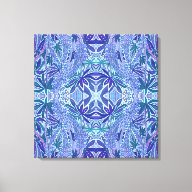 Lupine Blume Bohemisch Arabesque Muster Blau Aquam Leinwanddruck (Vorderseite)