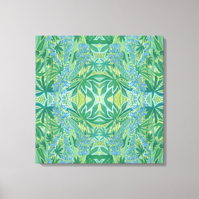 Lupine Blume Bohemisch Arabesque Muster Green Leinwanddruck (Vorderseite)