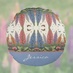 Lupine Blume in Butterfellen Vintag Monogramm Rundes Kissen