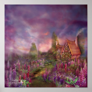 Lupine-Hütten-Kunst-Plakat/Druck Poster